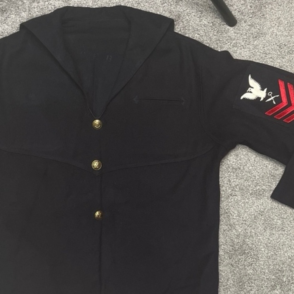 US Navy Wool Button Up Crackerjack Uniform Shirt Jacket Eagle Patch Vintage